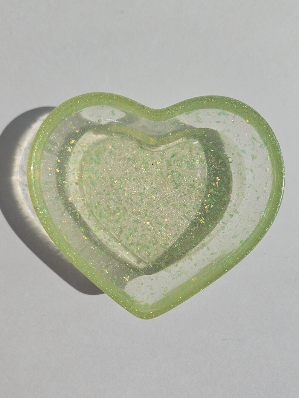 Handmade Green Glitter Mini Heart Resin Trinket Dish Jewelry Tray Whimsical